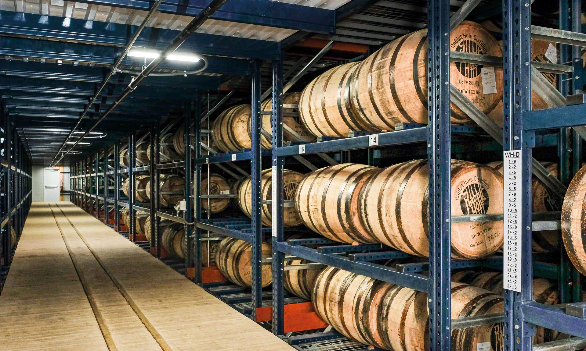 Rabbit Hole Distillery: high-density warehouse for bourbon whiskey barrels